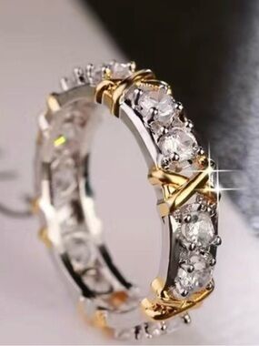 New Tiffany Style-Two-Tone Gold and Silver Ring with topaz